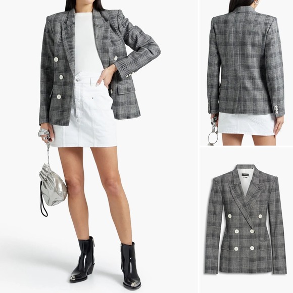 Isabel Marant Double-Breasted Prince of Wales Checked Tweed Blazer Size 10